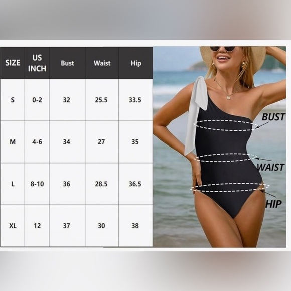 Swimmer Liket one-piece swimsuit with white ribbon bow on the left shoulderm - Picture 7 of 7